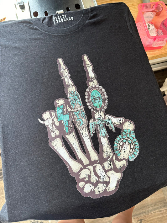 Skelly Peace Sign- Black Tee