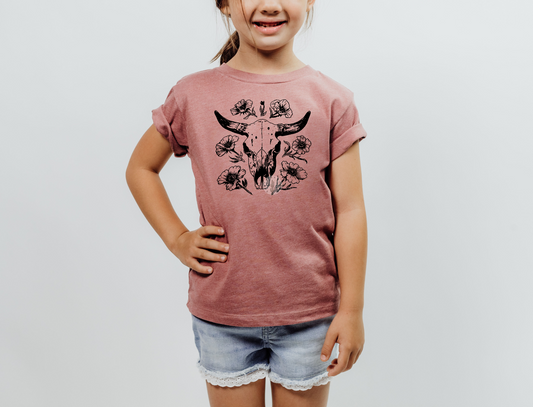 Kingston Floral Bull Skull- Kids Tee