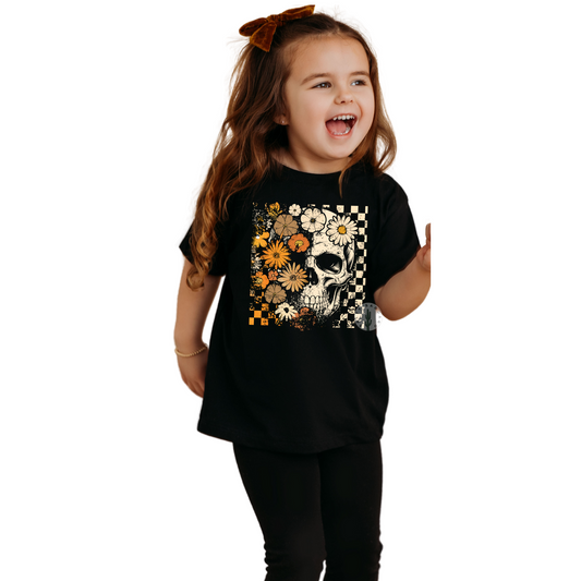 Retro Floral Skull Tee- Kids