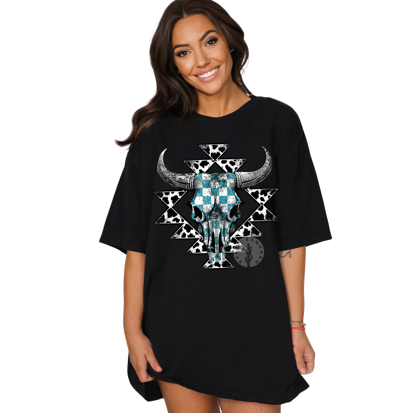 Checkered Bull Skull Tee