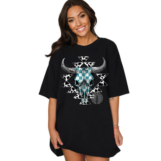 Checkered Bull Skull Tee