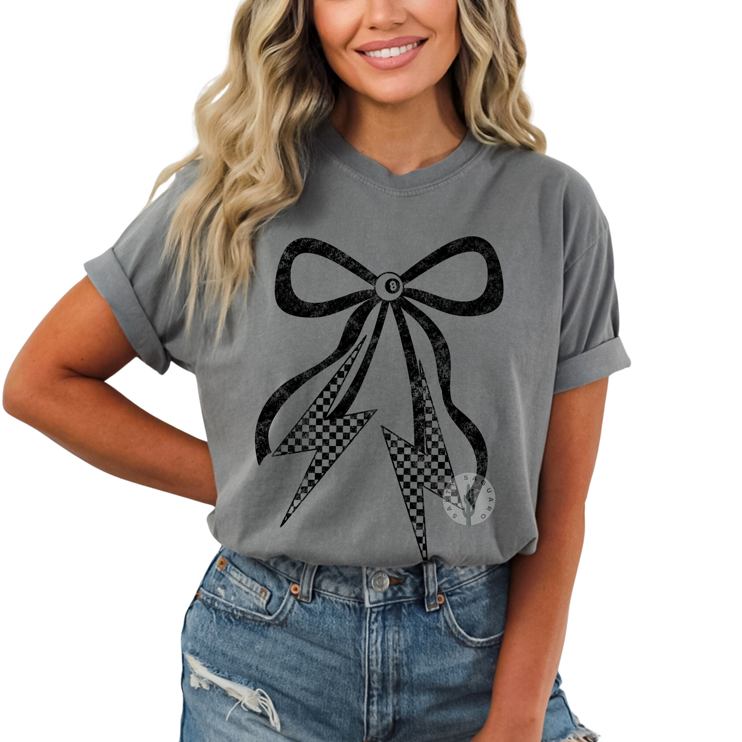 Lightening Bolt Bow Tee- Black Graphic