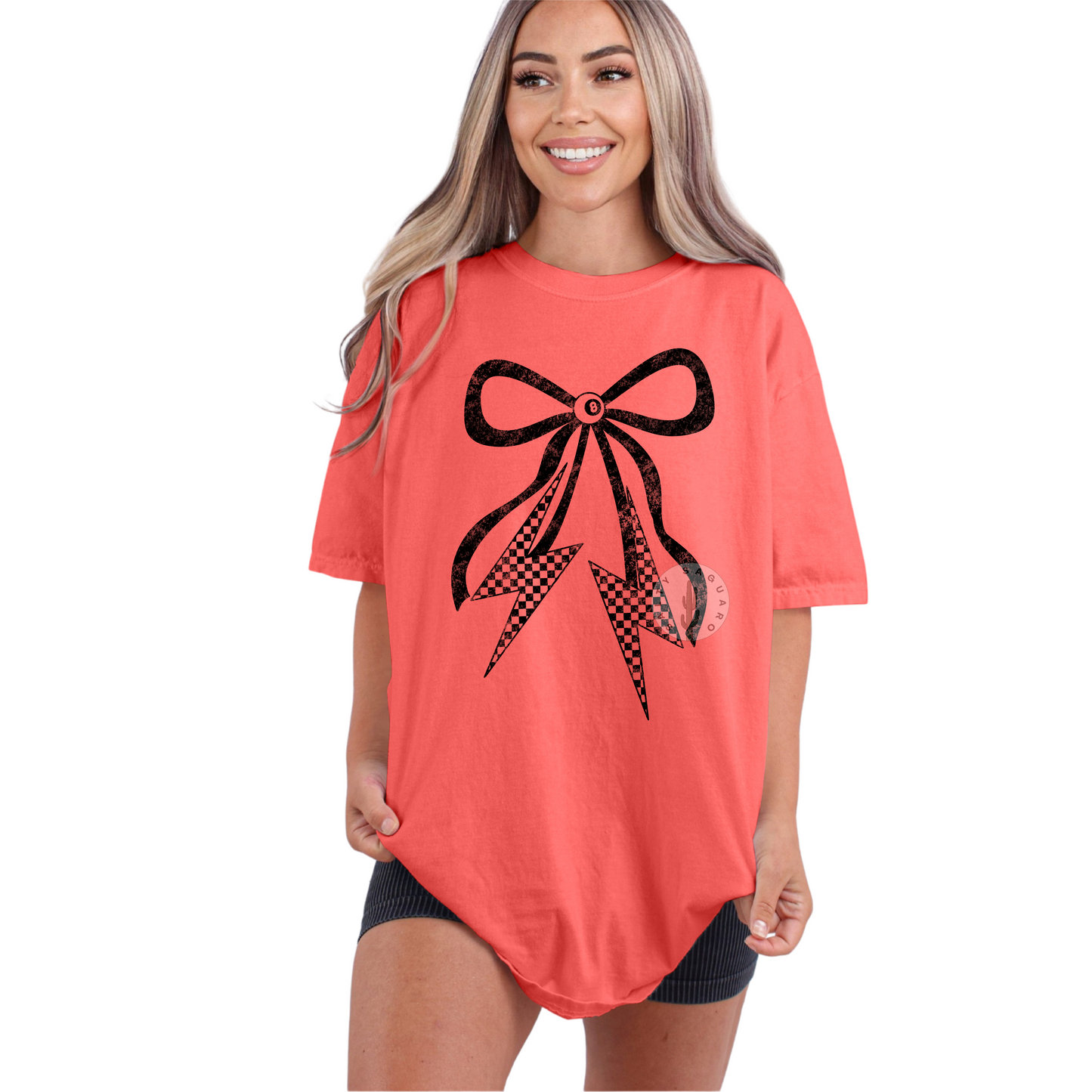 Lightening Bolt Bow Tee- Black Graphic